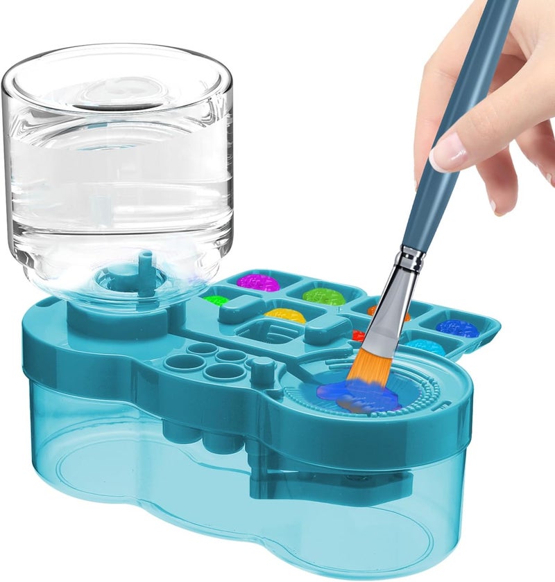 ACGASK 3-in-1 Paint Brush Cleaner Cup – Water Recycling Rinser with Holder & Palette | Multifunctional Acrylic Paint Water Cup for Kids & Artists | Art Supplies for Painting Station，Blue - Image 1